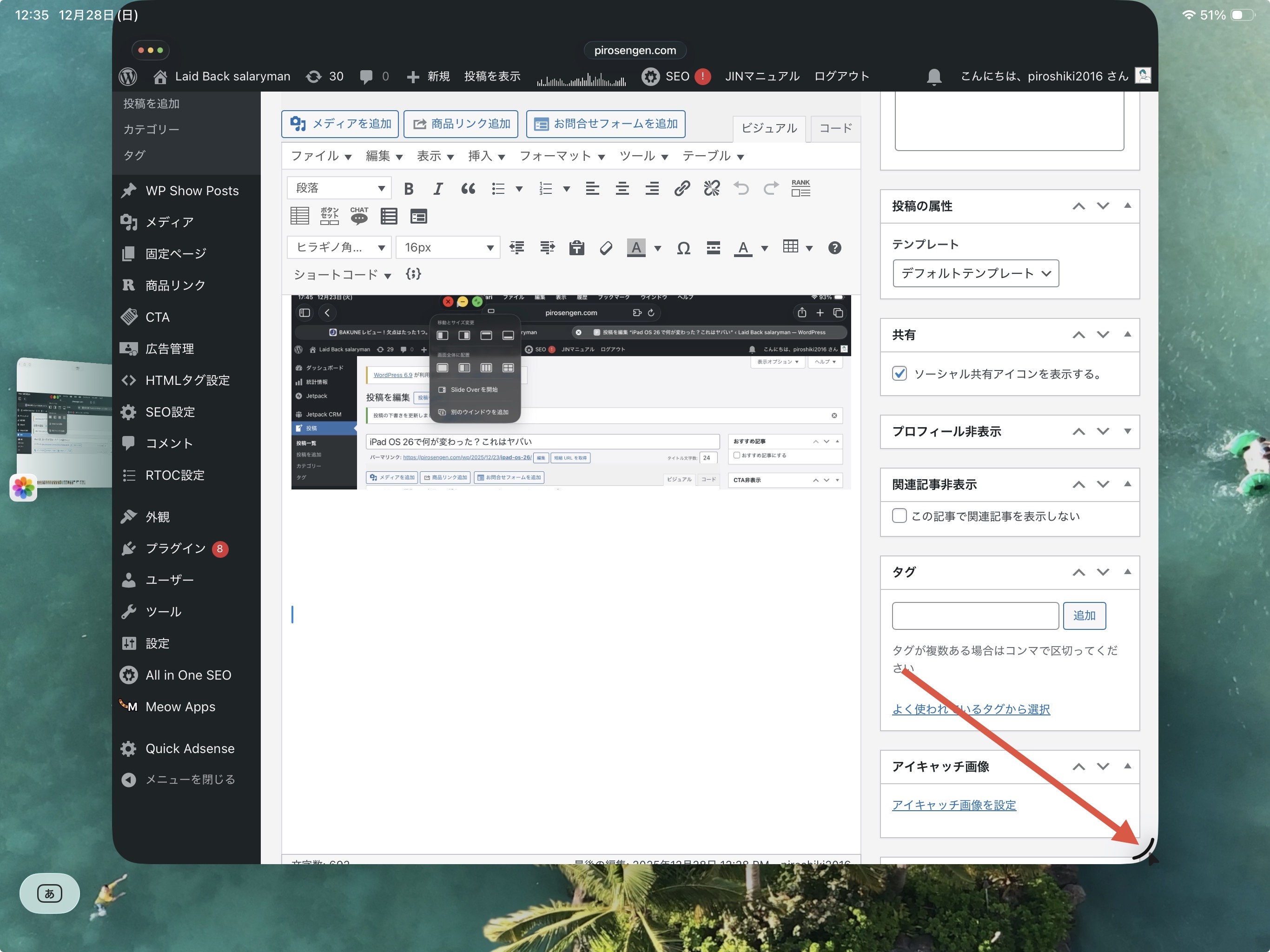 iPad OS 26 マルチタスク